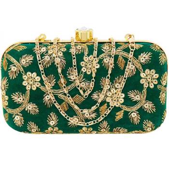 Handicraft Partwear Hand Embroidered Box Clutch Bag Purse For Bridal, Casual, Party, Wedding - Green 1
