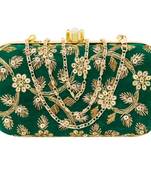 Handicraft Partwear Hand Embroidered Box Clutch Bag Purse For Bridal, Casual, Party, Wedding - Green