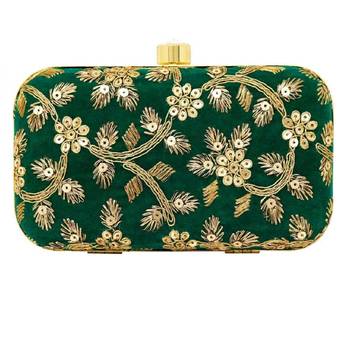 Handicraft Partwear Hand Embroidered Box Clutch Bag Purse For Bridal, Casual, Party, Wedding - Green 2
