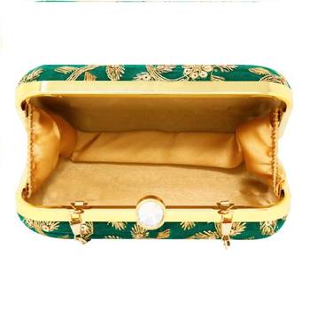 Handicraft Partwear Hand Embroidered Box Clutch Bag Purse For Bridal, Casual, Party, Wedding - Green 4