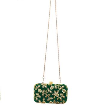 Handicraft Partwear Hand Embroidered Box Clutch Bag Purse For Bridal, Casual, Party, Wedding - Green 5