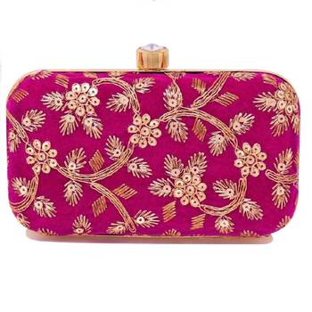 Handicraft Partwear Hand Embroidered Box Clutch Bag Purse For Bridal, Casual, Party, Wedding - Pink 2