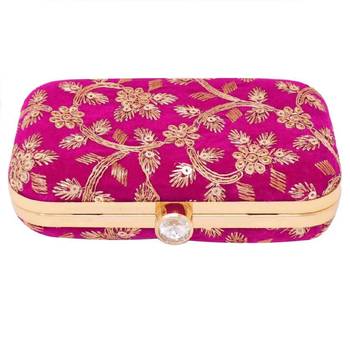Handicraft Partwear Hand Embroidered Box Clutch Bag Purse For Bridal, Casual, Party, Wedding - Pink 3