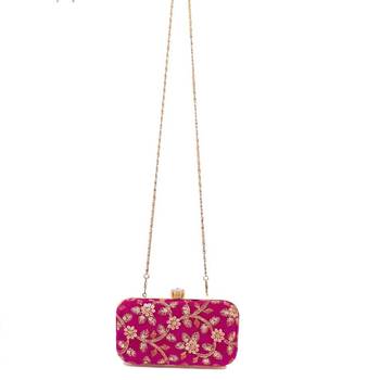 Handicraft Partwear Hand Embroidered Box Clutch Bag Purse For Bridal, Casual, Party, Wedding - Pink 5