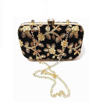 Handicraft Partwear Hand Embroidered Box Clutch Bag Purse For Bridal, Casual, Party, Wedding - Black 1