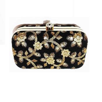 Handicraft Partwear Hand Embroidered Box Clutch Bag Purse For Bridal, Casual, Party, Wedding - Black 2