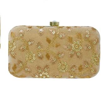 Handicraft Partwear Hand Embroidered Box Clutch Bag Purse For Bridal, Casual, Party, Wedding - Gold 1