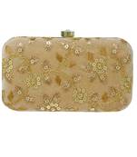Handicraft Partwear Hand Embroidered Box Clutch Bag Purse For Bridal, Casual, Party, Wedding - Gold