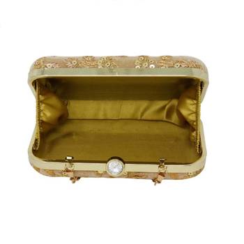 Handicraft Partwear Hand Embroidered Box Clutch Bag Purse For Bridal, Casual, Party, Wedding - Gold 2
