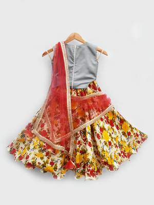 Blue Choli with Flower Printed Lehenga 3
