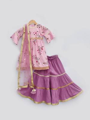 Pink Printed Kurti with Light Purple Sharara 1