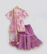 Pink Printed Kurti with Light Purple Sharara