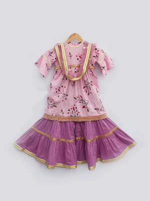 Pink Printed Kurti with Light Purple Sharara 2