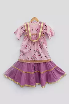 Pink Printed Kurti with Light Purple Sharara