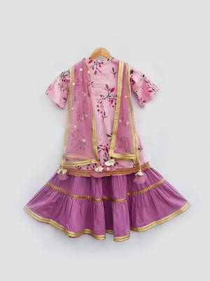 Pink Printed Kurti with Light Purple Sharara 3