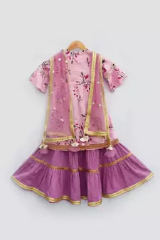 Pink Printed Kurti with Light Purple Sharara