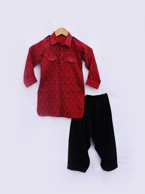 Red Printed Kurta with Black Salwar 1