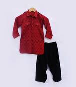 Red Printed Kurta with Black Salwar