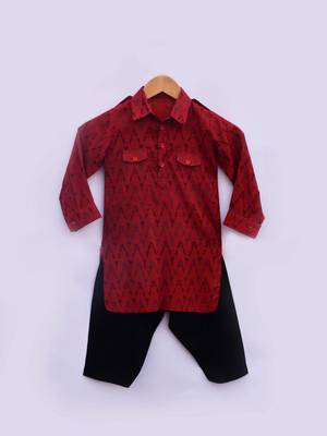 Red Printed Kurta with Black Salwar 2