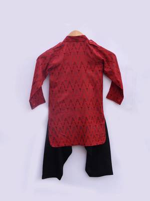 Red Printed Kurta with Black Salwar 3