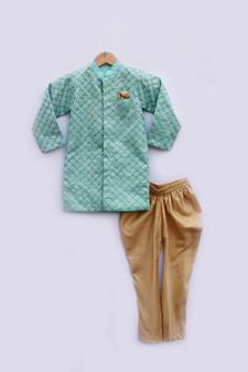 Green Embroidery Ajkan with Churidar