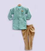 Green Embroidery Ajkan with Churidar