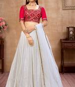 White Metallic foilage print georgette Semi Stitched Bridal Lehenga