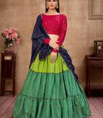Green sequins embroidered cotton Semi Stitched Bridal Lehenga
