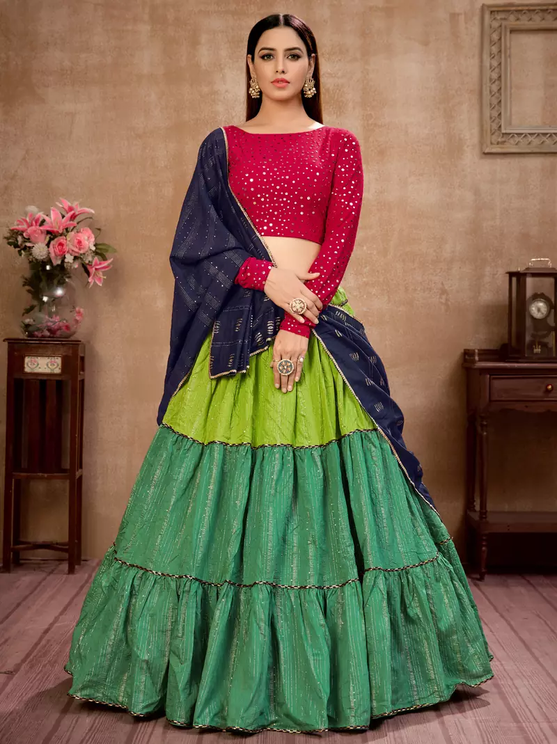 green sequins embroidered cotton se