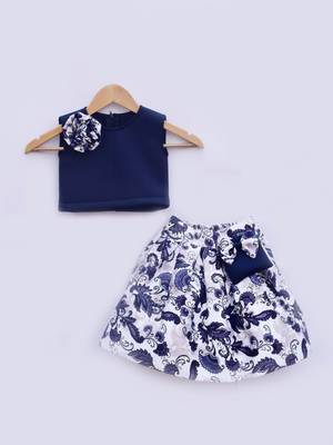 Blue Lycra Top with Printed Skirt 1