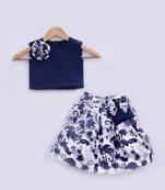 Blue Lycra Top with Printed Skirt