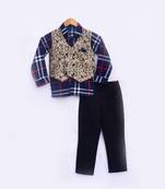 Brocade Waist Coat with Blue Check Shirt and Black Pant