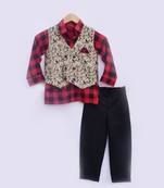 Brocade Waist Coat with Red Check Shirt and Black Pant