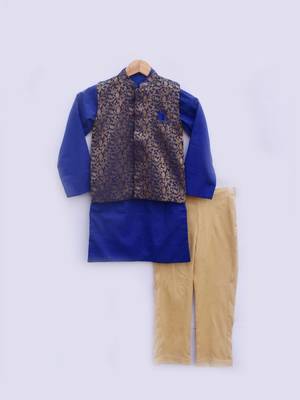 Brocade Nehru Jacket with Blue Kurta and Pant 1