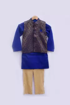 Brocade Nehru Jacket with Blue Kurta and Pant