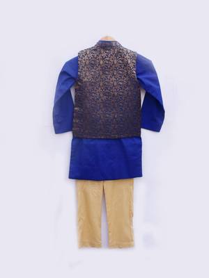 Brocade Nehru Jacket with Blue Kurta and Pant 3