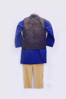 Brocade Nehru Jacket with Blue Kurta and Pant