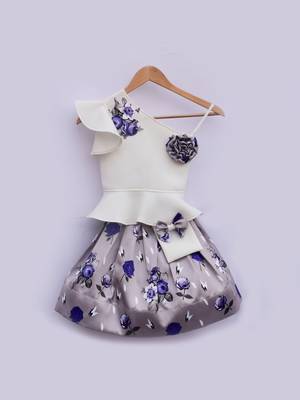White Lycra Peplum Top with Printed Skirt 2