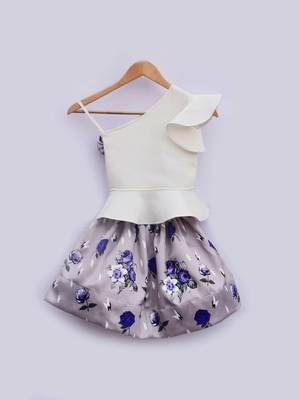 White Lycra Peplum Top with Printed Skirt 3