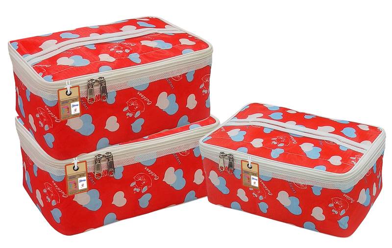atorakushon    Fabric Women Makeup Storage Box Travel Vanity Cosmetic Bag Organizer Jewellery Pouch Pack of 3 Multicolor