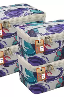 atorakushon    Fabric Women Makeup Storage Box Travel Vanity Cosmetic Bag Organizer Jewellery Pouch Pack of 4 Multicolor