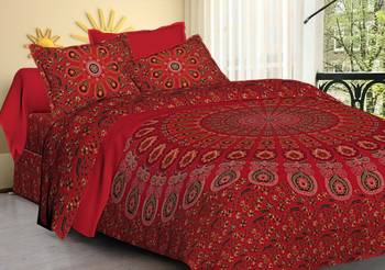 Ashnit 220 TC Cotton Double Jaipuri Mandela Print Bedsheet (Pack of 1, Red) 1