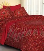 Ashnit 220 TC Cotton Double Jaipuri Mandela Print Bedsheet (Pack of 1, Red)