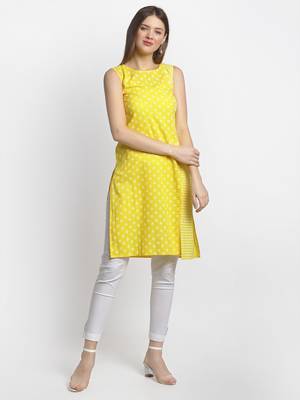 Yellow embroidered cotton ethnic-kurtis 1