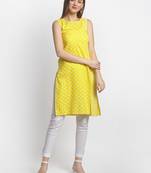 Yellow embroidered cotton ethnic-kurtis