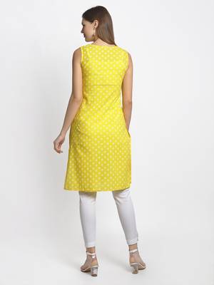 Yellow embroidered cotton ethnic-kurtis 2