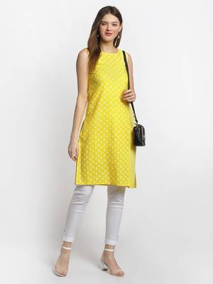 Yellow embroidered cotton ethnic-kurtis 5