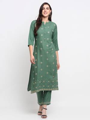 Green embroidered cotton ethnic-kurtis 1