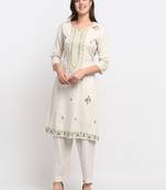 White embroidered cotton ethnic-kurtis
