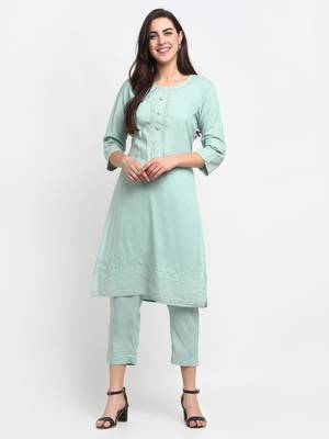 Blue embroidered cotton ethnic-kurtis 1